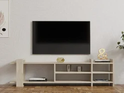 Mobili Porta Tv > Dmora Mobile Porta tv Beige Marmo Beige Marmo 2 Ripiani 5 Vani 156x30x40h cm, Peso Supportato 40 kg - Zubiena Beige Marmo, Beige Marmo