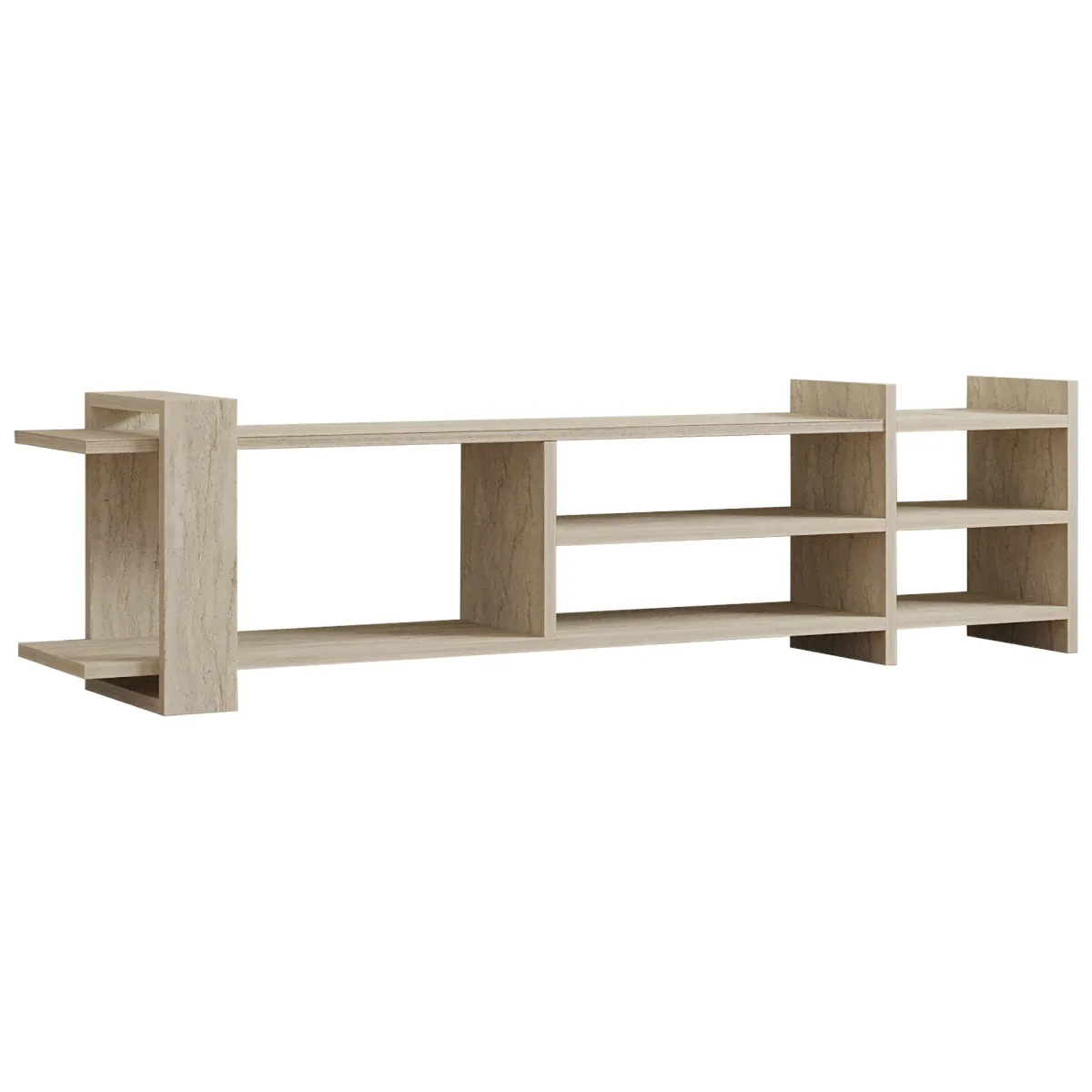 Mobili Porta Tv > Dmora Mobile Porta tv Beige Marmo Beige Marmo 2 Ripiani 5 Vani 156x30x40h cm, Peso Supportato 40 kg - Zubiena Beige Marmo, Beige Marmo
