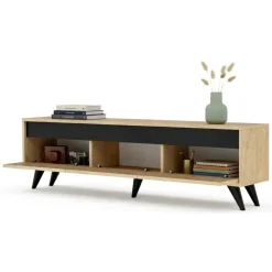 Mobile Porta tv Beige Marmo Nero Antracite 3 Ante Apertura a Ribalta 150x30x45h cm, 3 Vani - Reatino