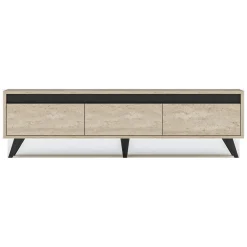 Mobile Porta tv Beige Marmo Nero Antracite 3 Ante Apertura a Ribalta 150x30x45h cm, 3 Vani - Reatino
