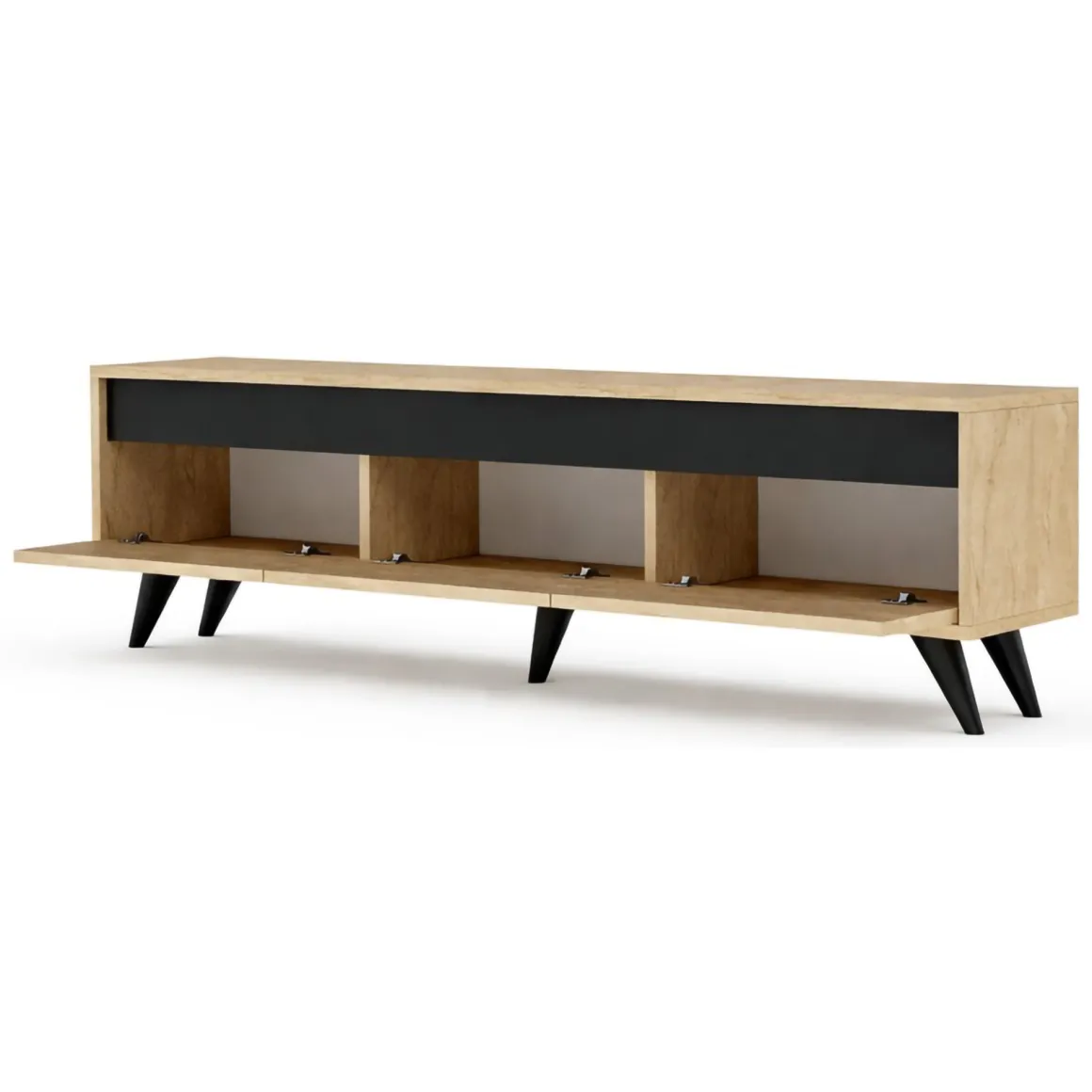 Mobile Porta tv Beige Marmo Nero Antracite 3 Ante Apertura a Ribalta 150x30x45h cm, 3 Vani - Reatino