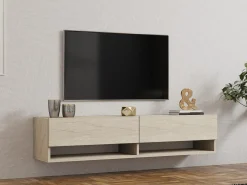 Mobili Porta Tv > Dmora Mobile Porta tv 2 Ripiani 2 Ante 141x30x31h cm, 4 Vani - Olmi Beige Marmo