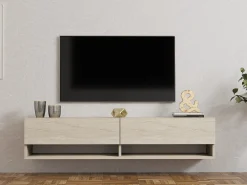 Mobili Porta Tv > Dmora Mobile Porta tv 2 Ripiani 2 Ante 141x30x31h cm, 4 Vani - Olmi Beige Marmo