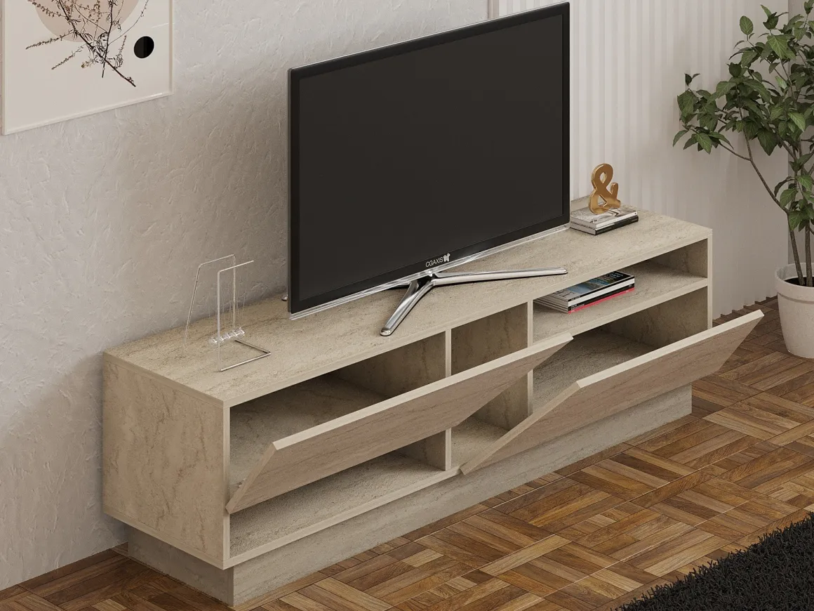 Mobile Porta tv Beige Marmo 2 Ripiani 2 Ante 160x40x45h cm, 5 Vani - Spilinga