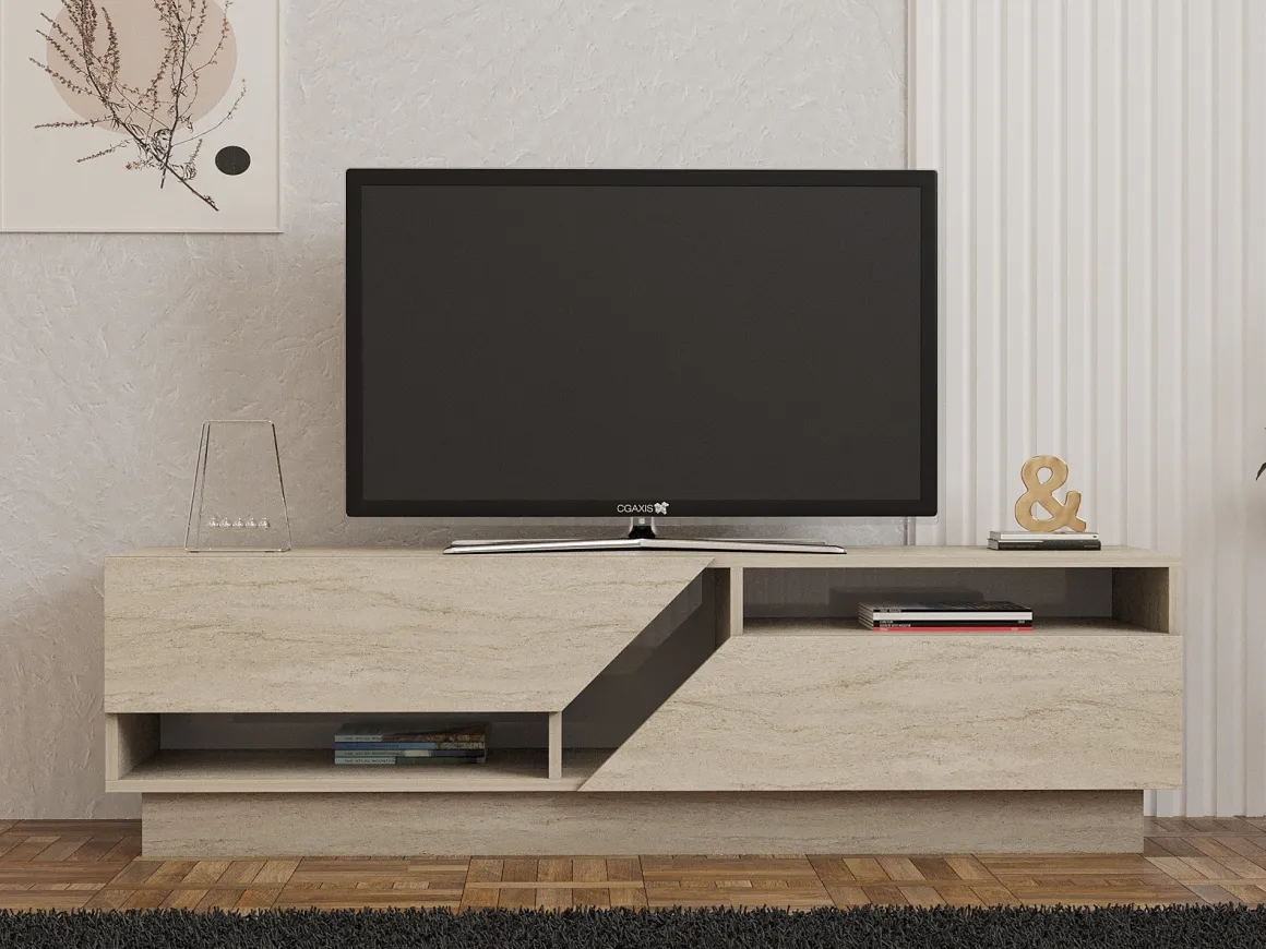 Mobile Porta tv Beige Marmo 2 Ripiani 2 Ante 160x40x45h cm, 5 Vani - Spilinga