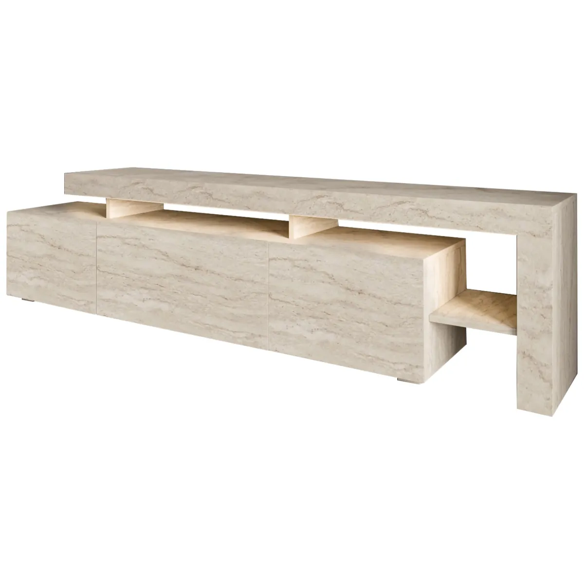 Mobili Porta Tv > Dmora Mobile Porta tv un Ripiano Apertura Battente, a Ribalta 192x37x53h cm, 3 Ante - Trasacco Beige Marmo
