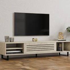 Mobile Porta tv Beige Marmo un Ripiano Un'anta 160x40x35h cm, 5 Vani - Sovico