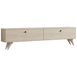 Mobili Porta Tv > Dmora Mobile Porta tv 2 Vani 2 Ante 160x25x40h cm, Apertura a Ribalta - Atestino Beige Marmo