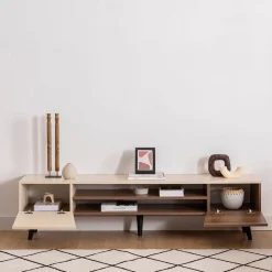 Mobile Porta tv Beige Marrone Noce un Ripiano 4 Vani 180x37x45h cm, 2 Ante - Lei