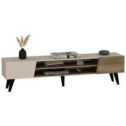 Mobile Porta tv Beige Marrone Noce un Ripiano 4 Vani 180x37x45h cm, 2 Ante - Lei