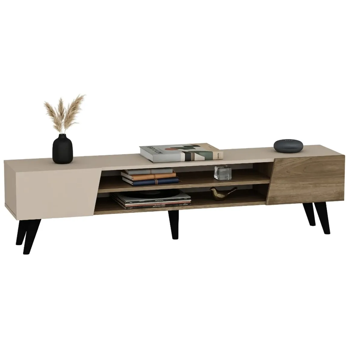Mobile Porta tv Beige Marrone Noce un Ripiano 4 Vani 180x37x45h cm, 2 Ante - Lei