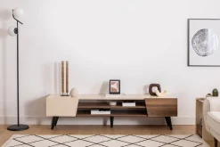 Mobile Porta tv Beige Marrone Noce un Ripiano 4 Vani 180x37x45h cm, 2 Ante - Lei