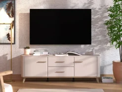 Mobile Porta tv Beige Marrone Rovere 2 Cassetti un Ripiano 154x40x52.5h cm, 2 Ante - Terento