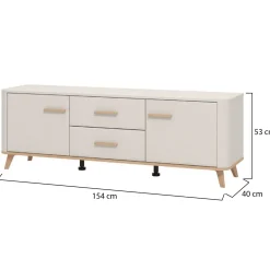 Mobile Porta tv Beige Marrone Rovere 2 Cassetti un Ripiano 154x40x52.5h cm, 2 Ante - Terento