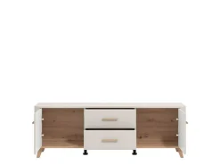 Mobile Porta tv Beige Marrone Rovere 2 Cassetti un Ripiano 154x40x52.5h cm, 2 Ante - Terento