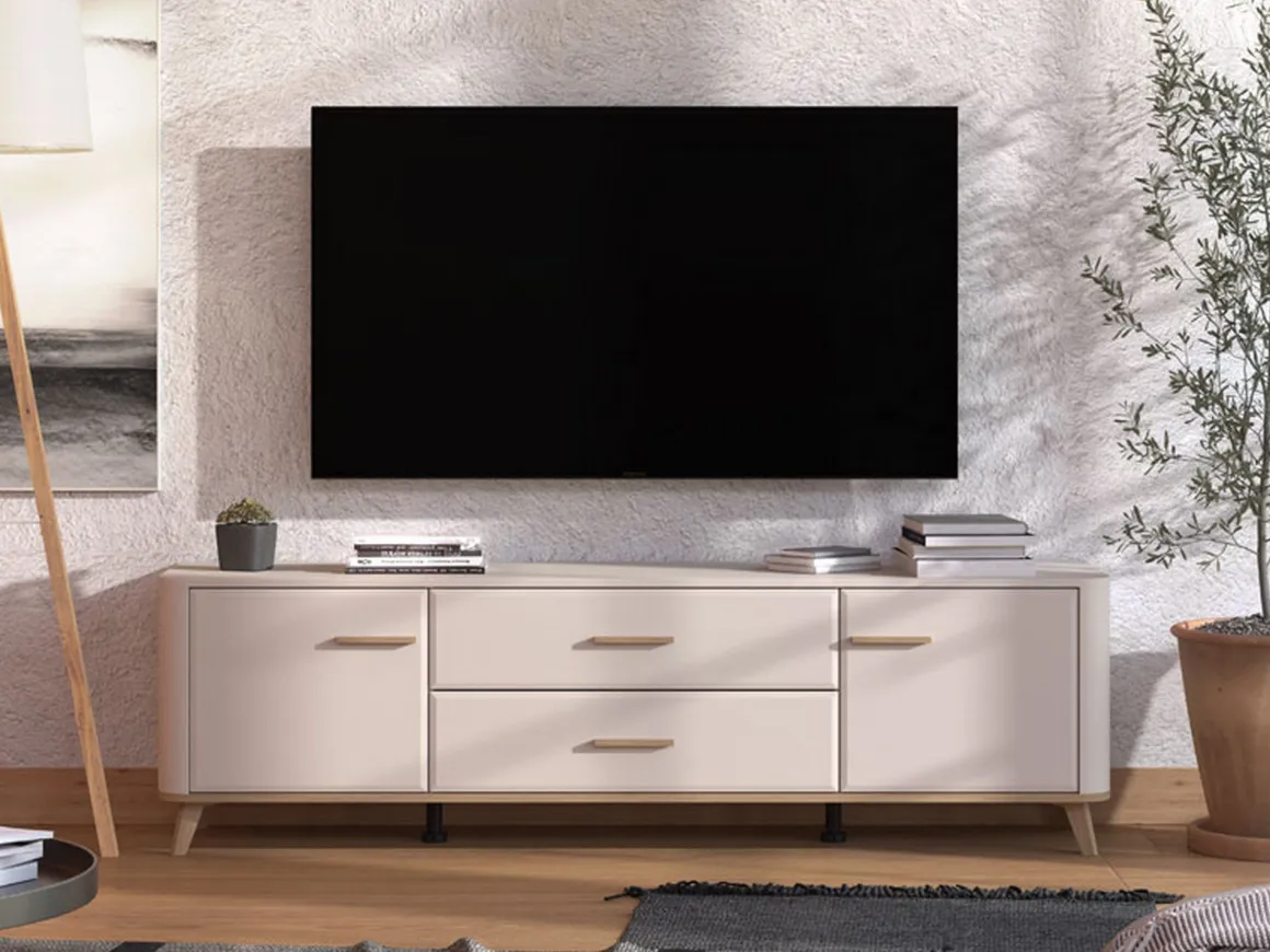 Mobile Porta tv Beige Marrone Rovere 2 Cassetti un Ripiano 179.5x40x52.5h cm, 2 Ante - Gosaldo