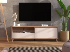 Mobile Porta tv Beige Marrone Rovere Nodi un Cassetto 2 Ripiani 157x40x52.5h cm, 2 Ante - Scala