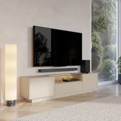 Mobile Porta tv Beige Marrone Rovere un Cassetto 2 Ripiani 176x40x43h cm, 2 Ante - Kakaha