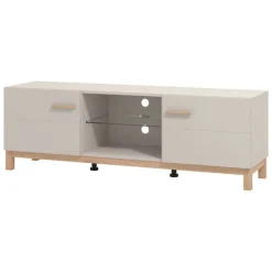 Mobile Porta tv Beige Marrone Rovere un Ripiano 2 Ante 154x41.5x50.5h cm, 4 Vani - Dosimo