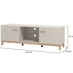 Mobile Porta tv Beige Marrone Rovere un Ripiano 2 Ante 154x41.5x50.5h cm, 4 Vani - Dosimo