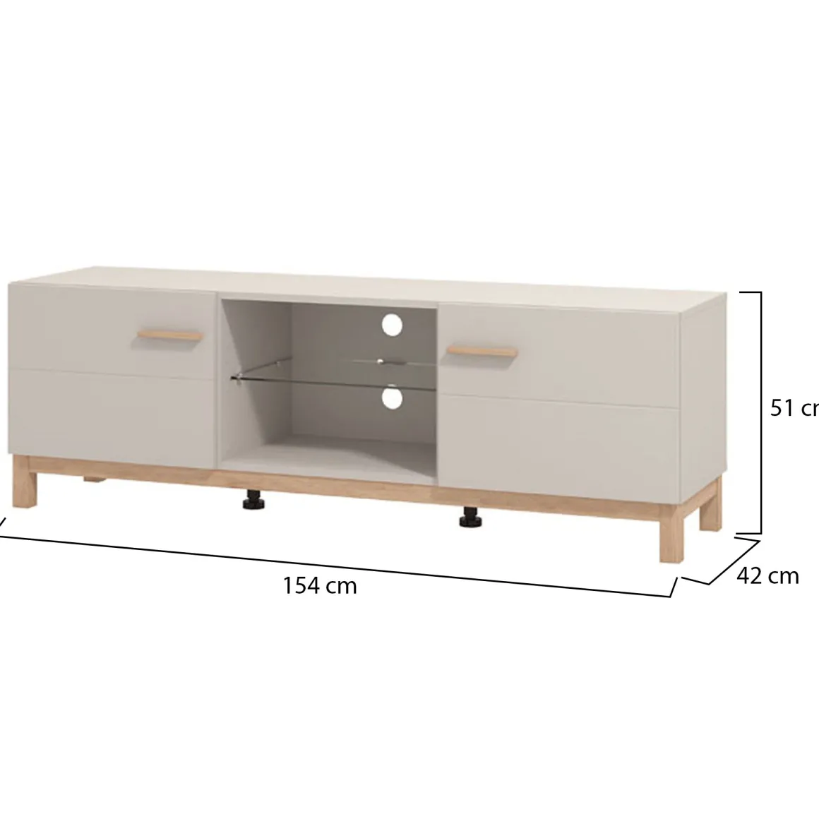 Mobile Porta tv Beige Marrone Rovere un Ripiano 2 Ante 154x41.5x50.5h cm, 4 Vani - Dosimo