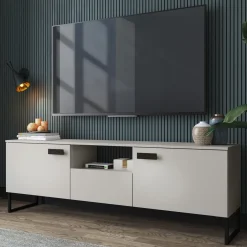 Mobile Porta tv Beige Nero un Cassetto 2 Ante 179x40x60h cm, 3 Vani - Careri