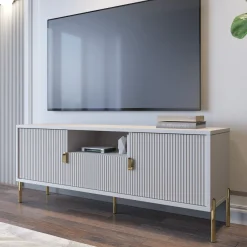 Mobile Porta tv Beige oro un Cassetto Ripiani 155x40x69h cm, 2 Ante - Rabattone