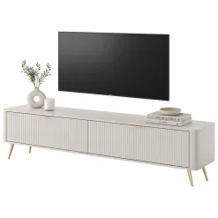 Mobili Porta Tv > Dmora Mobile Porta tv Beige oro un Ripiano 2 Ante 200x38x51h cm, Ante Effetto Rigato con Piedini - Kala Oro, Beige