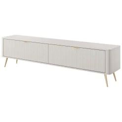 Mobili Porta Tv > Dmora Mobile Porta tv Beige oro un Ripiano 2 Ante 200x38x51h cm, Ante Effetto Rigato con Piedini - Kala Oro, Beige