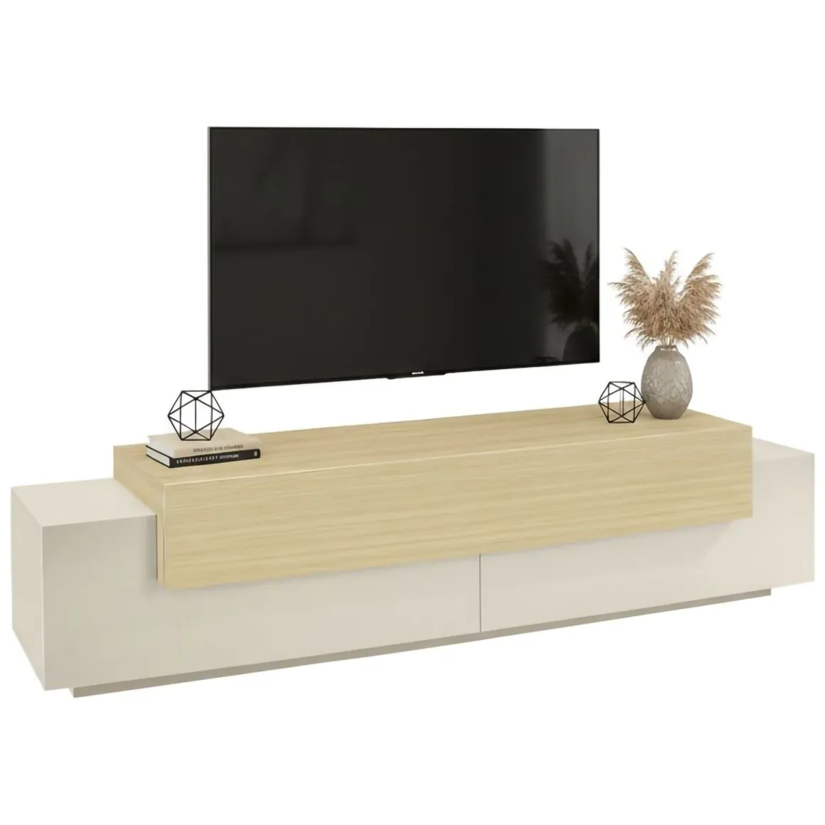 Mobile Porta tv Beige 3 Ripiani 4 Vani 200x45x51.5h cm, 3 Ante - Cassino