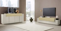 Mobile Porta tv Beige 3 Ripiani 4 Vani 200x45x51.5h cm, 3 Ante - Cassino