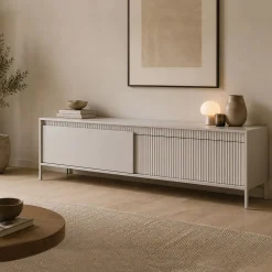 Mobile Porta tv Beige un Ripiano 2 Ante 187x40x53h cm, Ante Effetto Rigato - Kami
