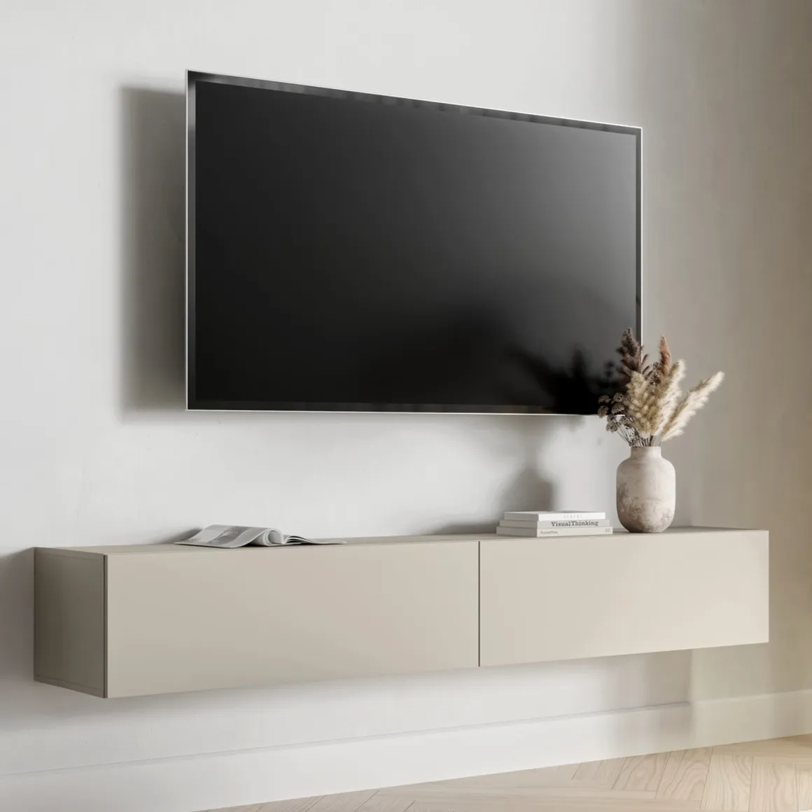 Mobile Porta tv Beige un Ripiano 2 Ante 200x32x32h cm, un Vano - Mocogno