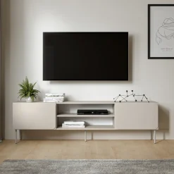 Mobile Porta tv Beige un Ripiano 2 Ante 200x42x57h cm, con Piedini in Metallo - Cesara