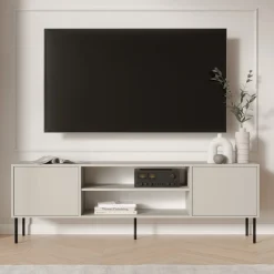 Mobile Porta tv Beige un Ripiano 2 Ante 4180x40x60h cm, con Piedini in Metallo - Rainerio