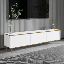 Mobile Porta tv Bianco 3 Ante con Finiture oro 180x35x45h cm, 3 Vani - Sassello
