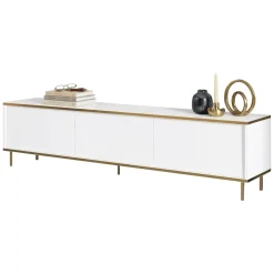 Mobile Porta tv Bianco 3 Ante con Finiture oro 180x35x45h cm, 3 Vani - Sassello