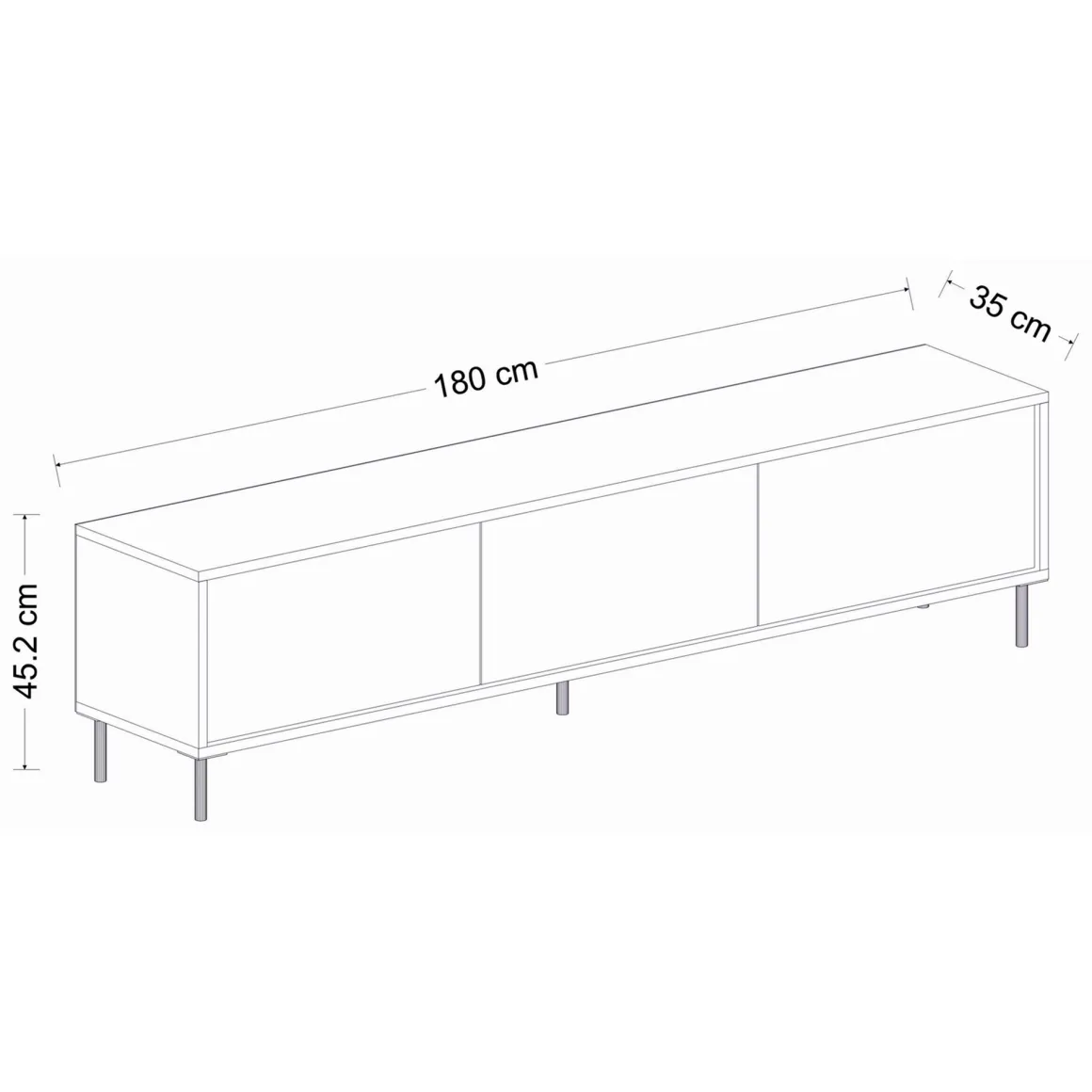 Mobile Porta tv Bianco 3 Ante con Finiture oro 180x35x45h cm, 3 Vani - Sassello