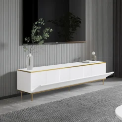 Mobile Porta tv Bianco 3 Ante con Finiture oro 180x35x45h cm, 3 Vani - Sassello
