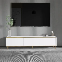 Mobile Porta tv Bianco 3 Ante con Finiture oro 180x35x45h cm, 3 Vani - Sassello