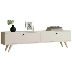 Mobili Porta Tv > Dmora Mobile Porta tv 2 Ante 2 Vani 160x25x40h cm, Apertura a Ribalta - Atestino Bianco