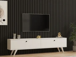 Mobili Porta Tv > Dmora Mobile Porta tv 2 Ante 2 Vani 160x25x40h cm, Apertura a Ribalta - Atestino Bianco