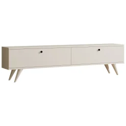 Mobili Porta Tv > Dmora Mobile Porta tv 2 Ante 2 Vani 160x25x40h cm, Apertura a Ribalta - Atestino Bianco