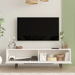 Mobile Porta tv Bianco 2 Ante 2 Vani 160x36x45h cm, Apertura a Ribalta - Palmi