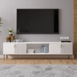 Mobile Porta tv Bianco 2 Ante 3 Vani 180x30x45h cm, Apertura a Ribalta - Imerese