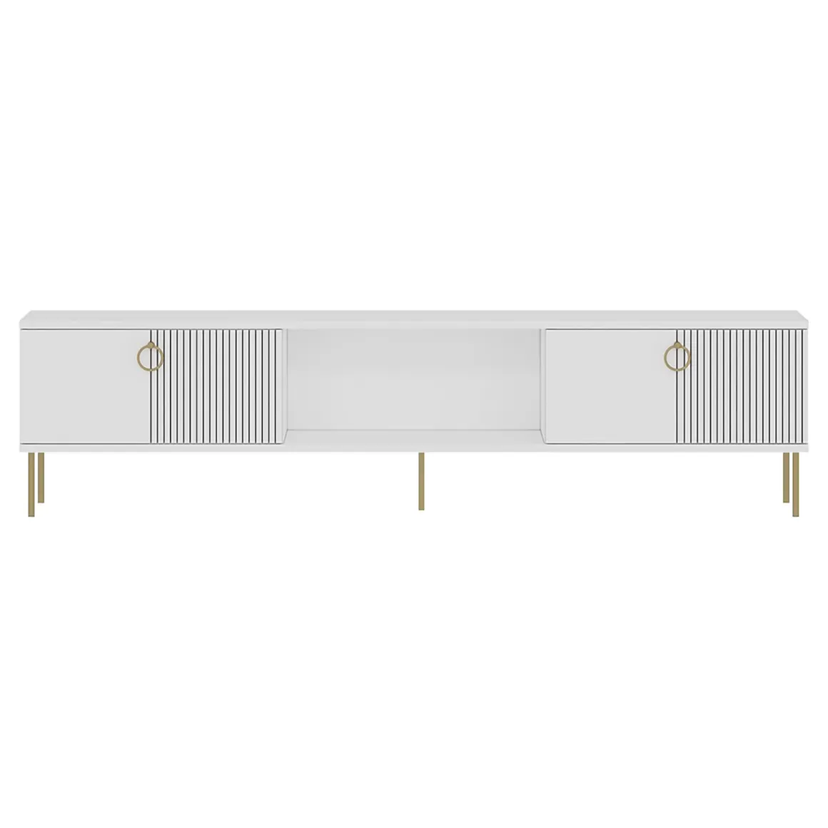 Mobile Porta tv Bianco 2 Ante 3 Vani 180x30x45h cm, Apertura a Ribalta - Imerese