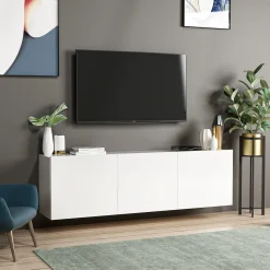 Mobile Porta tv Bianco 3 Ante 3 Vani 150x31x44h cm, Apertura Battente - Osidda