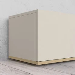 Mobili Porta Tv > Dmora Mobile Porta tv Bianco Cashmere Marrone Rovere Chiaro 3 Ripiani 3 Ante 200x35x30h cm, 4 Vani Made in Italy - Oxanna Marrone Rovere chiaro, Bianco Cashmere