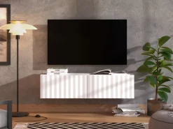 Mobili Porta Tv > Dmora Mobile Porta tv Bianco Crema Beige un Ripiano 2 Ante 128x42x32h cm, 2 Vani - Vetto Beige, Bianco Crema