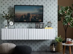 Mobile Porta tv Bianco Crema Beige un Ripiano 2 Ante 154x42x32h cm, 2 Vani - Maderno